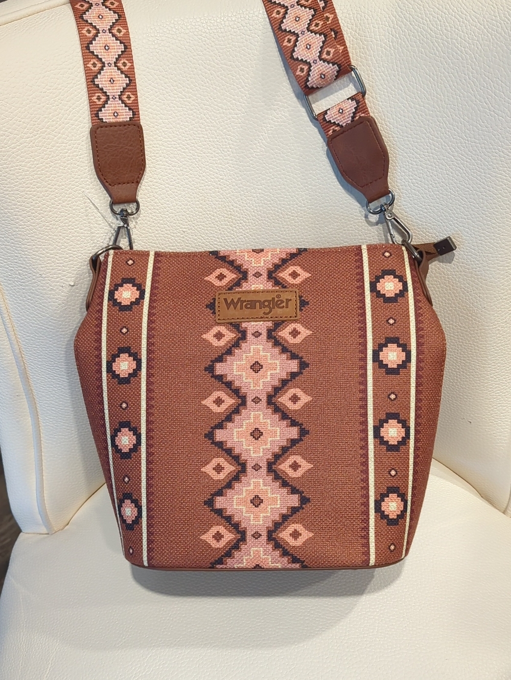 Wrangler Rust Brown and Pink Southwestern Crossbody Bag